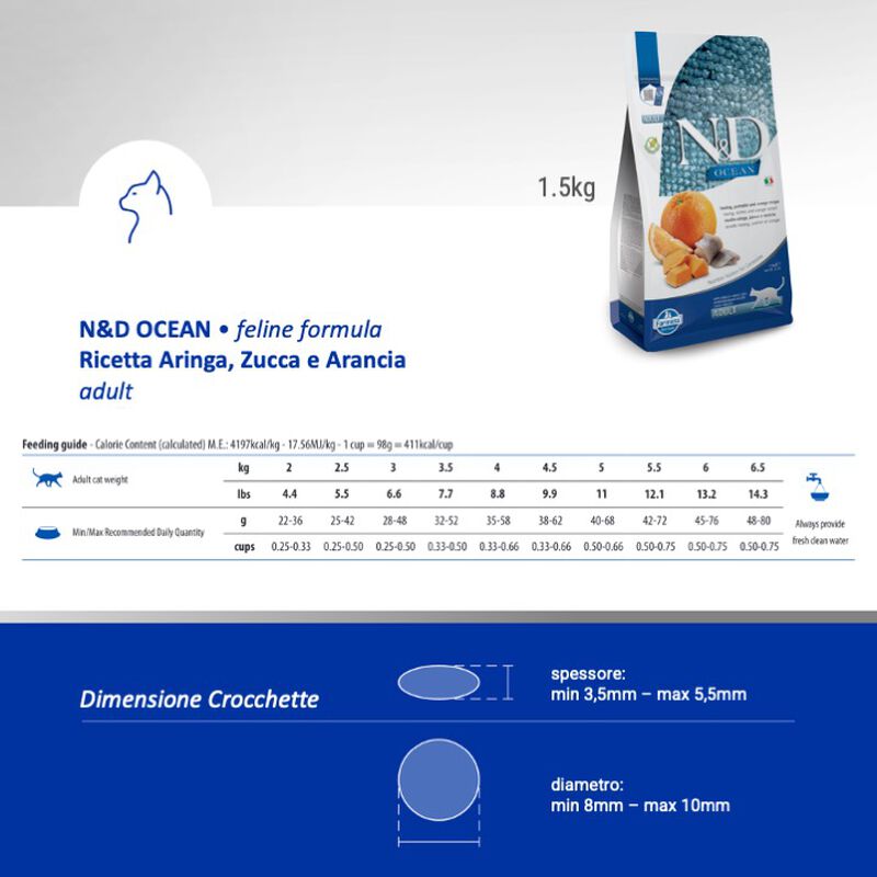 Farmina N&D Ocean Cat Adult Aringa, Zucca e Arancia 1,5 kg