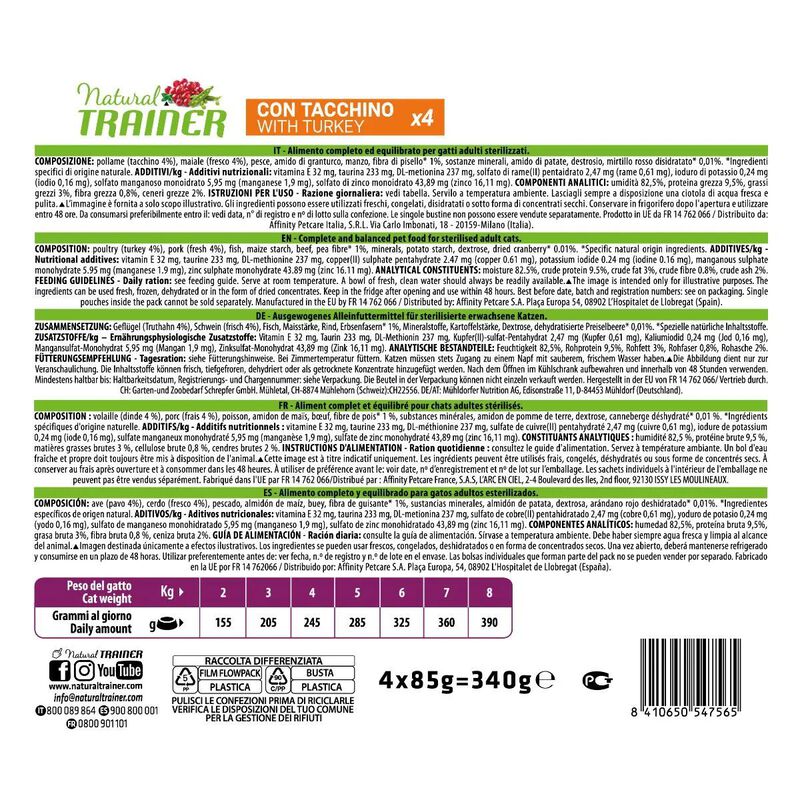 Natural Trainer Cat Adult Sterilised al Tacchino 4 pz x 85 gr