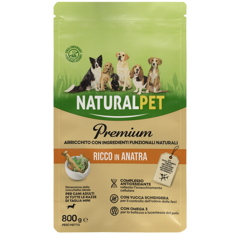 Naturalpet Premium Dog Adult Mini ricco in Anatra 800gr