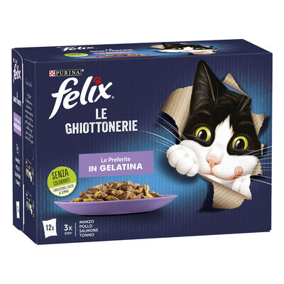 Felix Le Ghiottonerie Cat Le Preferite con Manzo, Pollo, Salmone e Tonno 12x85 gr