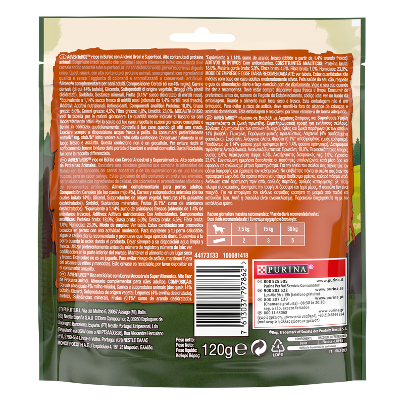 Adventuros Snack Dog Adult Ancient Grain&Superfood Bufalo 120 gr