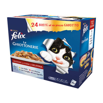 Felix Le Ghiottonerie Cat Adult con Manzo, con Pollo, con Coniglio e con Agnello 24x85 gr