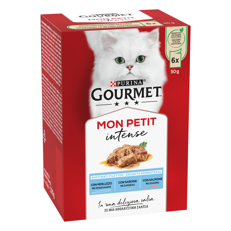 Gourmet Mon Petit Cat Adult con Merluzzo, Sardine, Salmone 6x50 gr