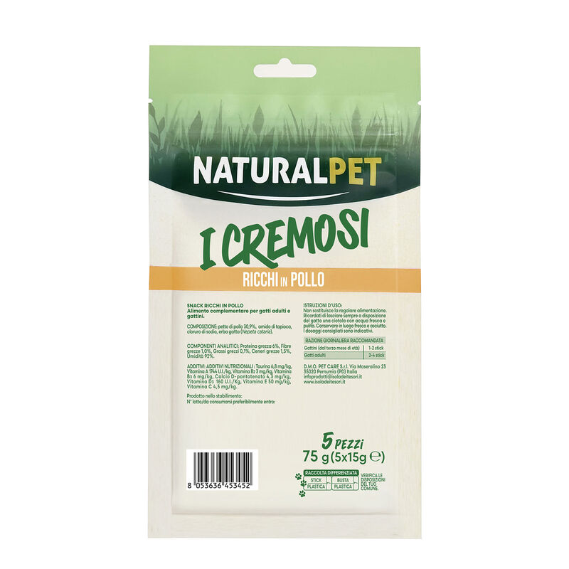Naturalpet Cat Snack I Cremosi ricchi in Pollo 5x15gr