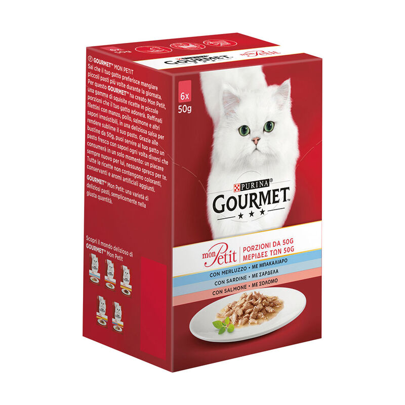 Gourmet Mon Petit Cat Adult con Merluzzo, Sardine, Salmone 6x50 gr