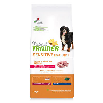 Natural Trainer Dog Adult Medium&Maxi Sensitive Gluten Free con Coniglio 12 kg