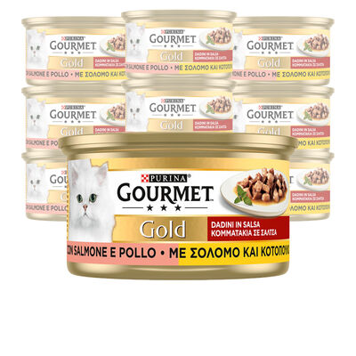 Gourmet Gold Cat Adult Dadini in Salsa con Salmone e Pollo 85 gr