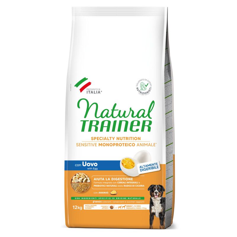 Natural Trainer Dog Adult Medium&Maxi Sensitive Gluten Free con Uovo 12 kg - Scad. Novembre 25