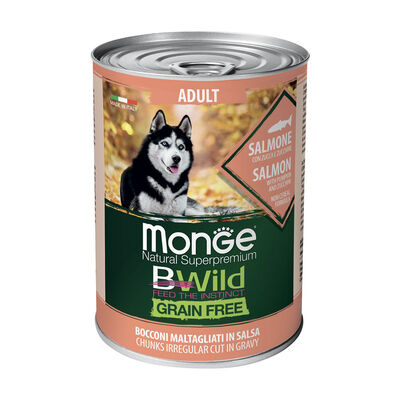 Monge BWild Grain Free  Bocconi maltagliati in salsa Dog Adult Salmone con zucca e zucchine 400 gr