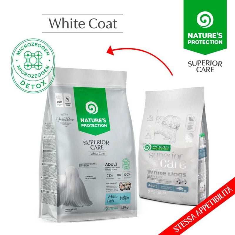 Nature's Protection Superior Care Dog Adult Small & Mini con Pelo Bianco al Pesce bianco 10 kg