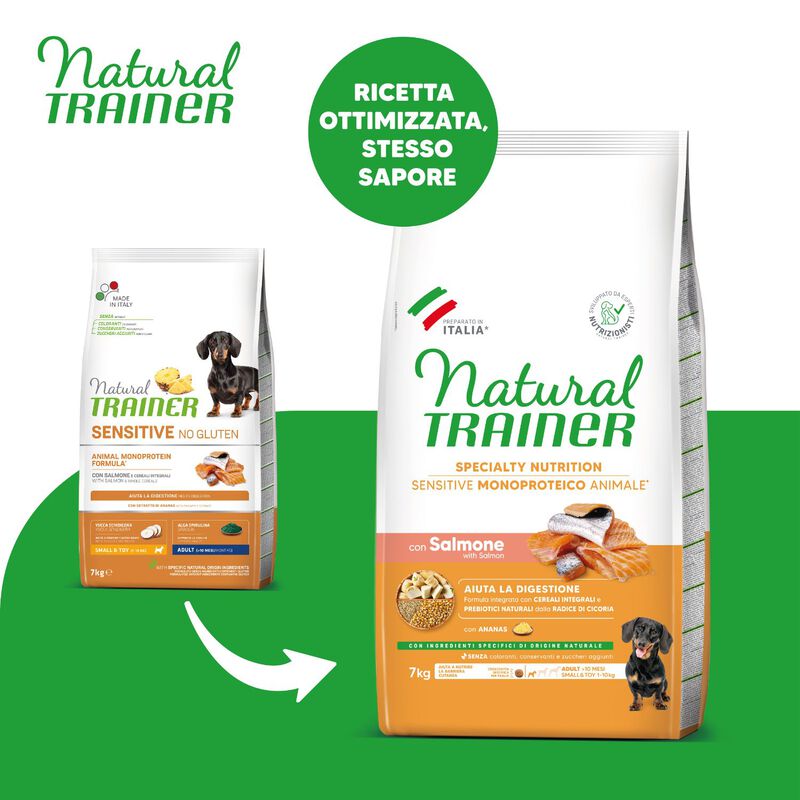 Natural Trainer Dog Adult Mini Sensitive Gluten Free con Salmone 7 kg