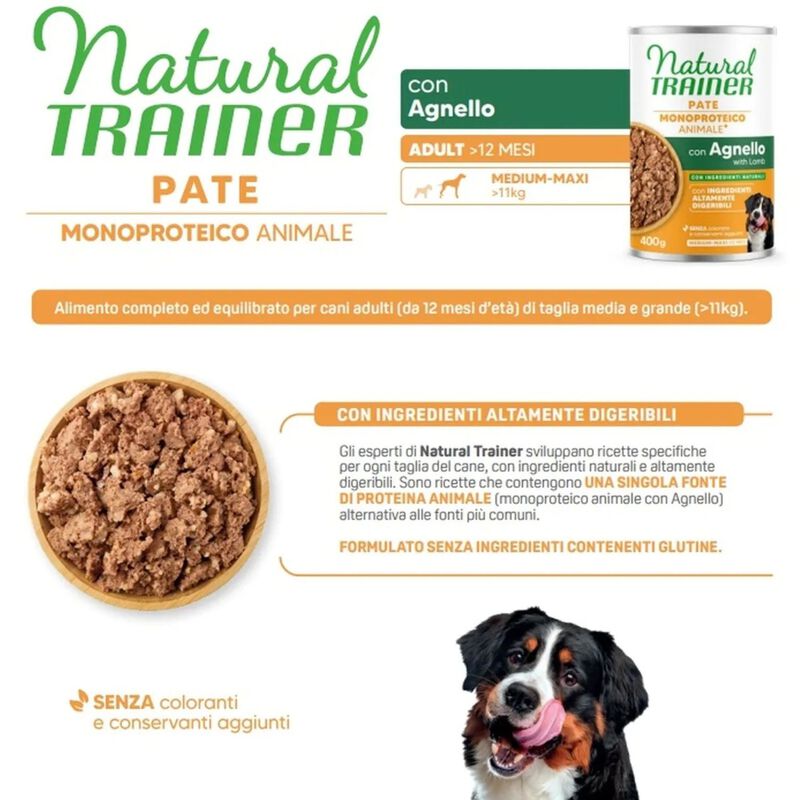 Natural Trainer Sensitive Dog Adult Medium&Maxi No Gluten con Agnello 400 gr