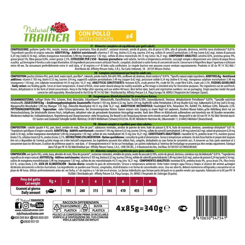 Natural Trainer Cat Adult al Pollo 4 x 85 gr