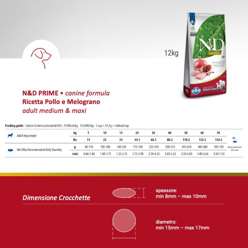 Farmina N&D Prime Dog Adult Medium & Maxi Pollo e Melograno 12 kg