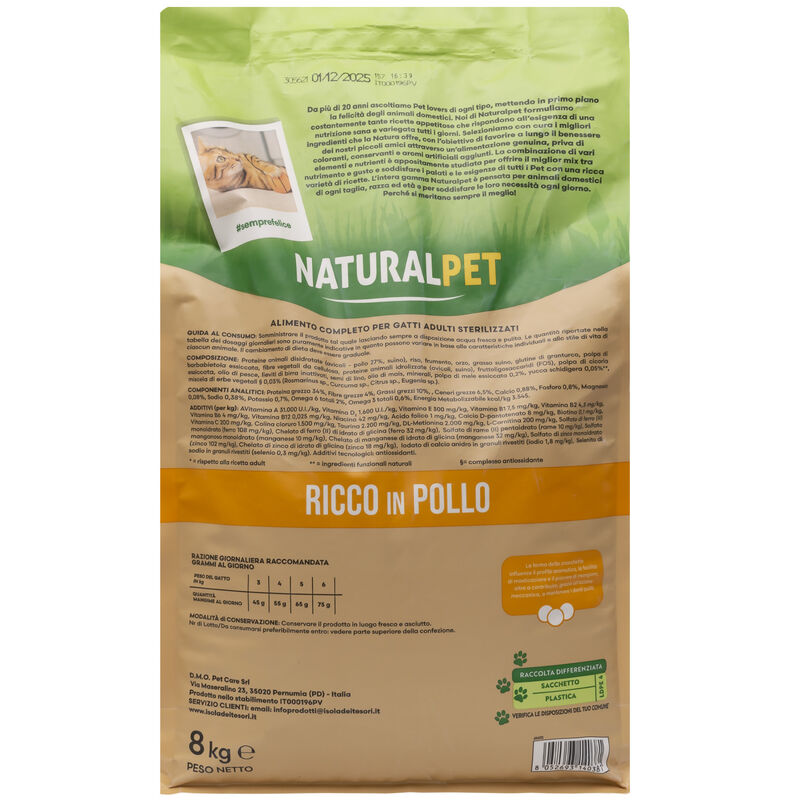 Naturalpet Premium Cat Adult Sterilised ricco in Pollo  8kg