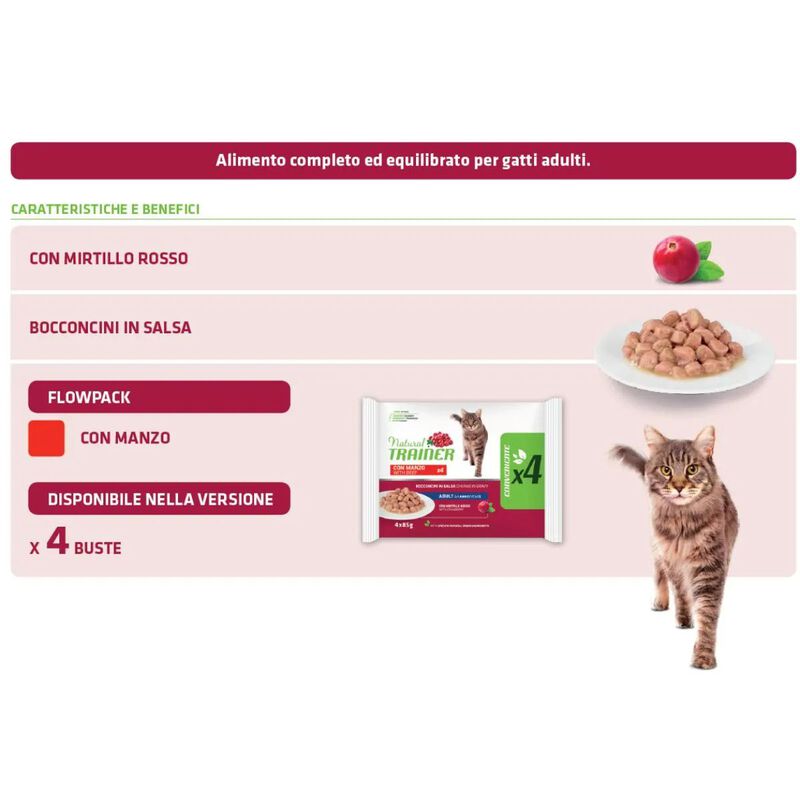 Natural Trainer Cat Adult al Manzo 4 x 85 gr