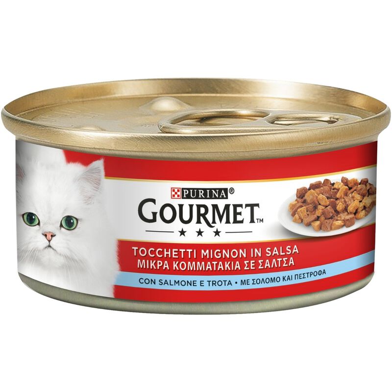 Gourmet Rosso Cat Adult Tocchetti Mignon in Salsa con Salmone e Trota 195 gr
