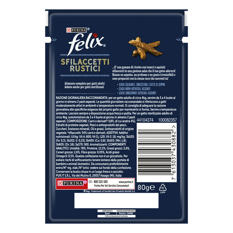 Purina Felix Sfilaccetti Rustici Cat Adult con Anatra 85 gr