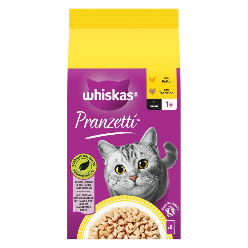 Whiskas Pranzetti Carni Bianche in Salsa con Pollo e Tacchino 6 x 50 gr