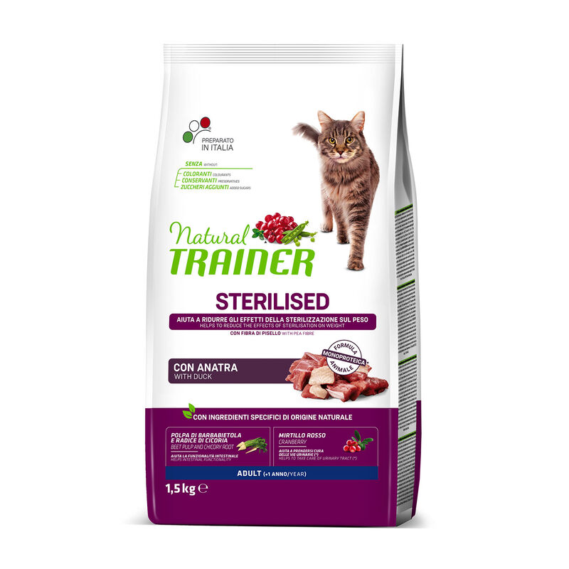 Natural Trainer Cat Adult Sterilised Anatra 1,5 kg