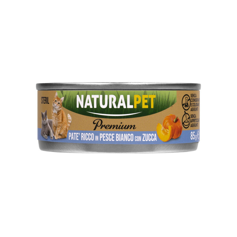 Naturalpet Premium Cat Adult Sterilised Pat&eacute; ricco in Pesce bianco con zucca 85gr