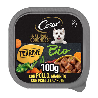 Cesar Dog Adult Natural Goodness Bio Terrine con Pollo guarnito con piselli e carote 100gr