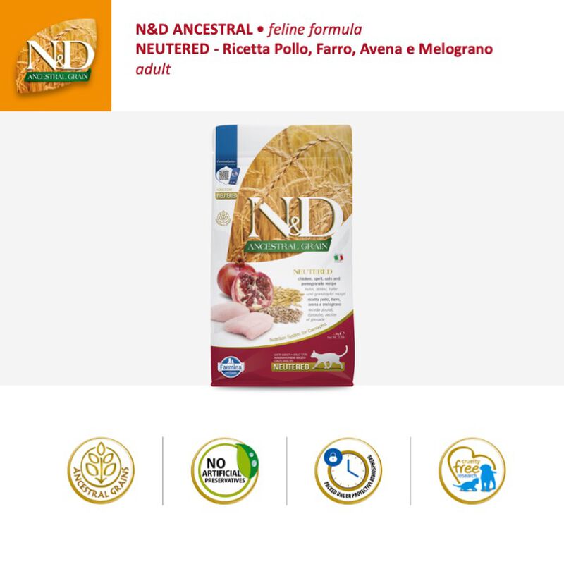 Farmina N&D Ancestral Grain Cat Sterilised Pollo Farro Avena e Melograno 300 gr