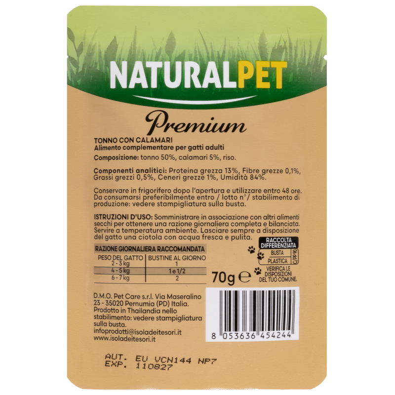 Naturalpet Premium Cat Adult Tonno con Calamari 70g