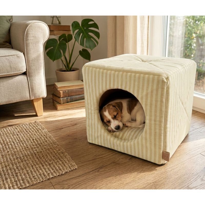 L'Isola dei Tesori Cuccia Cubo Righe Beige 40x40x40 cm