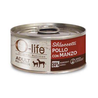O-life Dog Adult Sfilaccetti Pollo e Manzo 85 gr