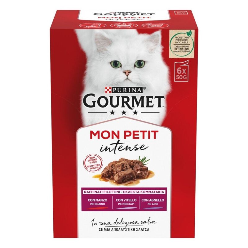 Gourmet Mon Petit Cat Adult con Manzo, Vitello, Agnello 6 x 50 gr
