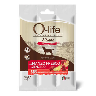 O-life Dog Stick: Alimento Complementare con Manzo Fresco e Zenzero - 30 gr