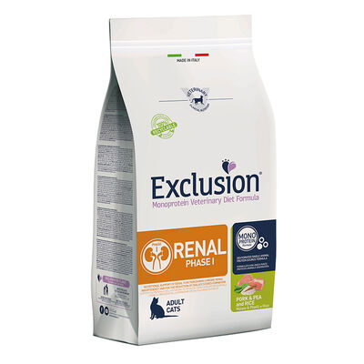Exclusion Monoprotein Veterinary Diet Renal Cat Maiale e Piselli Riso 1,5 kg