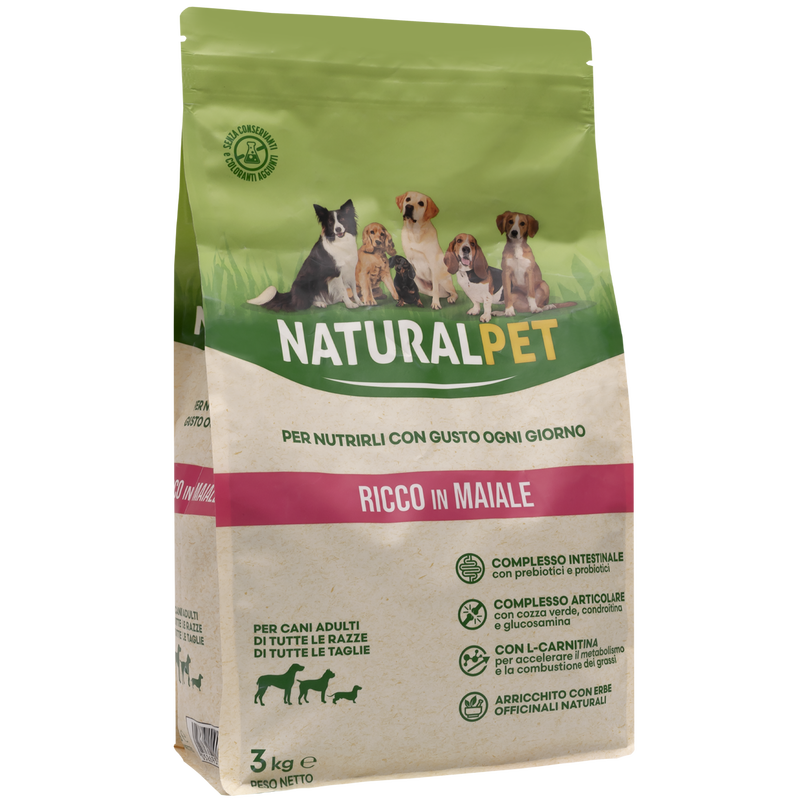Naturalpet Dog Adult All Breeds ricco in Maiale 3 kg