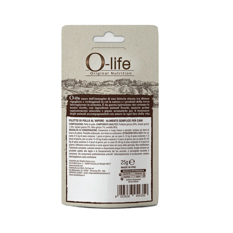 O-life Dog Snack Filetto di Pollo al vapore 25gr