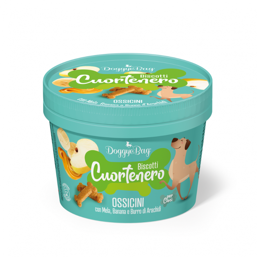 Doggyebag Cuortnero Ossicini con Mela Banana e Burro di Arachidi 150gr