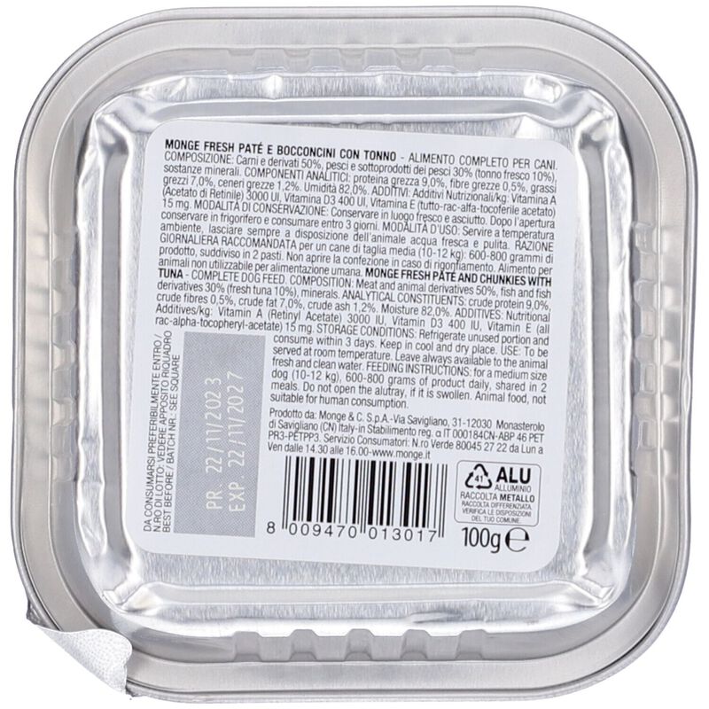 Monge Fresh Dog Adult Paté con Bocconcini con Tonno 100 gr