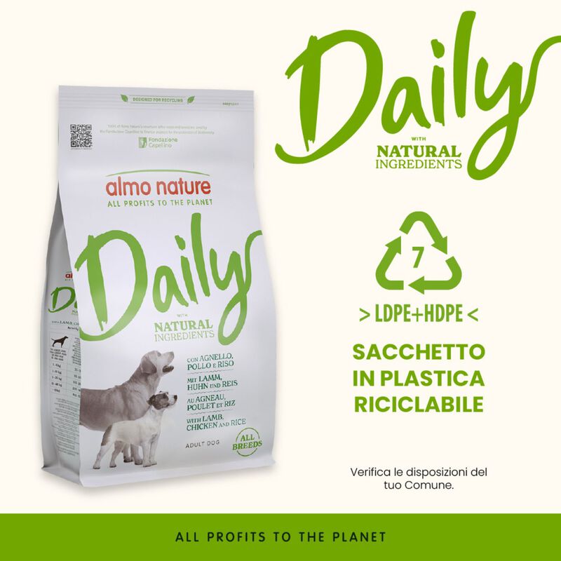 Almo Nature Daily Dog Adult All breeds con Agnello, pollo e riso 1,2kg