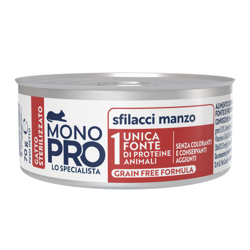 Monopro Cat Steril Sfilacci Manzo 70gr