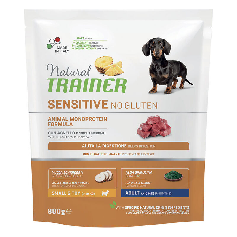 Natural Trainer Sensitive Dog No Gluten Small & Toy Adult con Agnello 800 gr