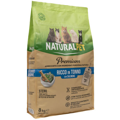 Naturalpet Premium Cat Adult Steril ricco in Tonno con Salmone 8 kg
