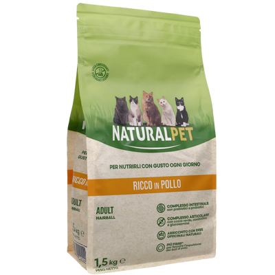 Naturalpet Cat Adult Hairball ricco in Pollo 1,5kg