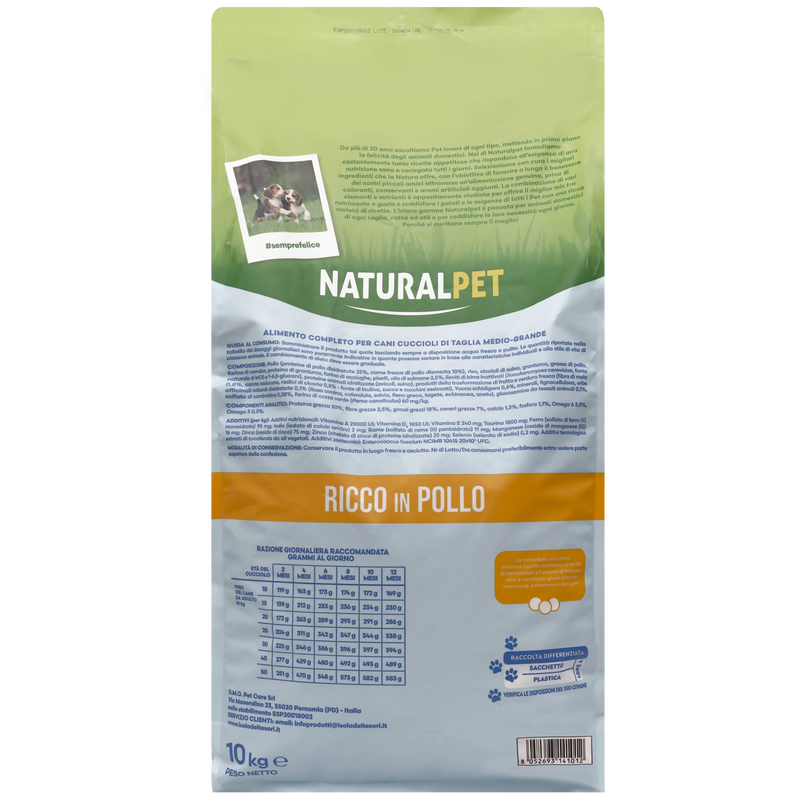 Naturalpet Prime Orme Puppy Medium&Large ricco in Pollo 10 kg