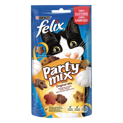 Felix Party Mix Snack per gatti Original Mix con Pollo, Fegato e Tacchino 60 gr