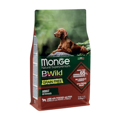 Monge BWild Grain Free Dog Adult All Breeds Agnello con Patate e Piselli 2,5 kg