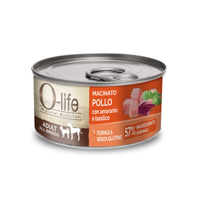 O-life Dog Adult All Breeds Macinato di Pollo con Amaranto e Basilico 95 gr