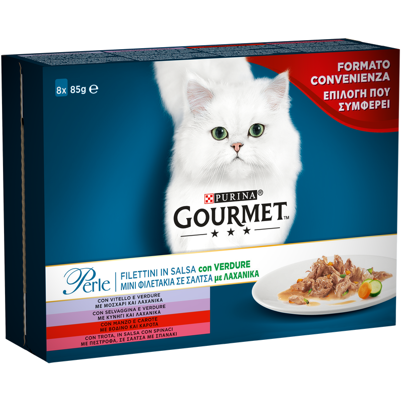 Gourmet Perle Cat Adult Filettini in Salsa con Verdure 8x85 gr  
