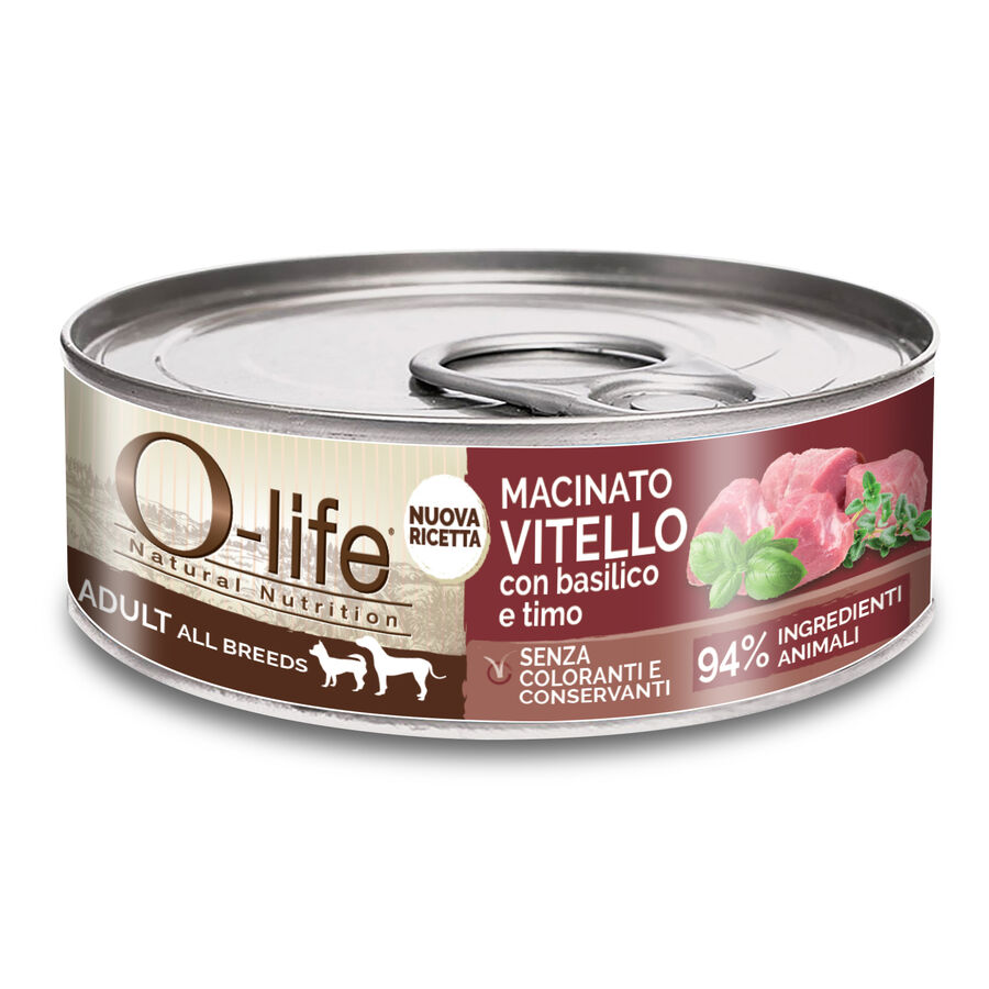 O-life Dog Adult All breeds Macinato di Vitello con basilico e timo 85gr