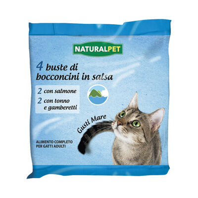 Naturalpet Cat Adult Bocconcini con Salmone o Tonno in salsa 4x85gr