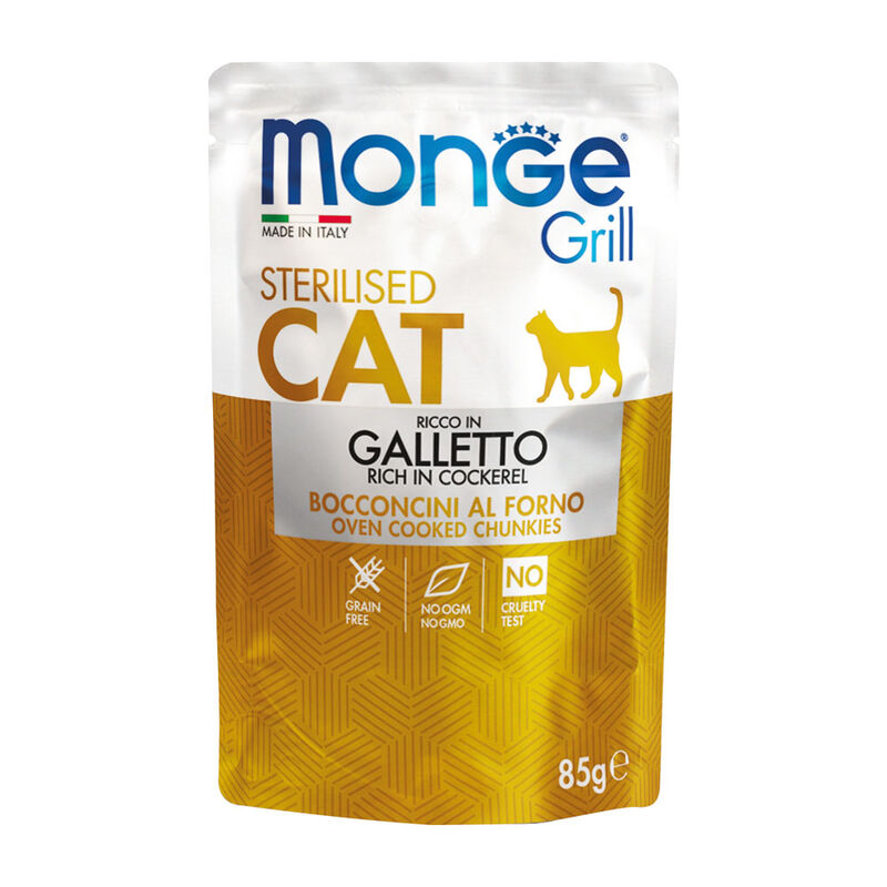 Monge Grill per gatti sterilizzati Bocconcini in Jelly Ricco di Galletto 85 gr
